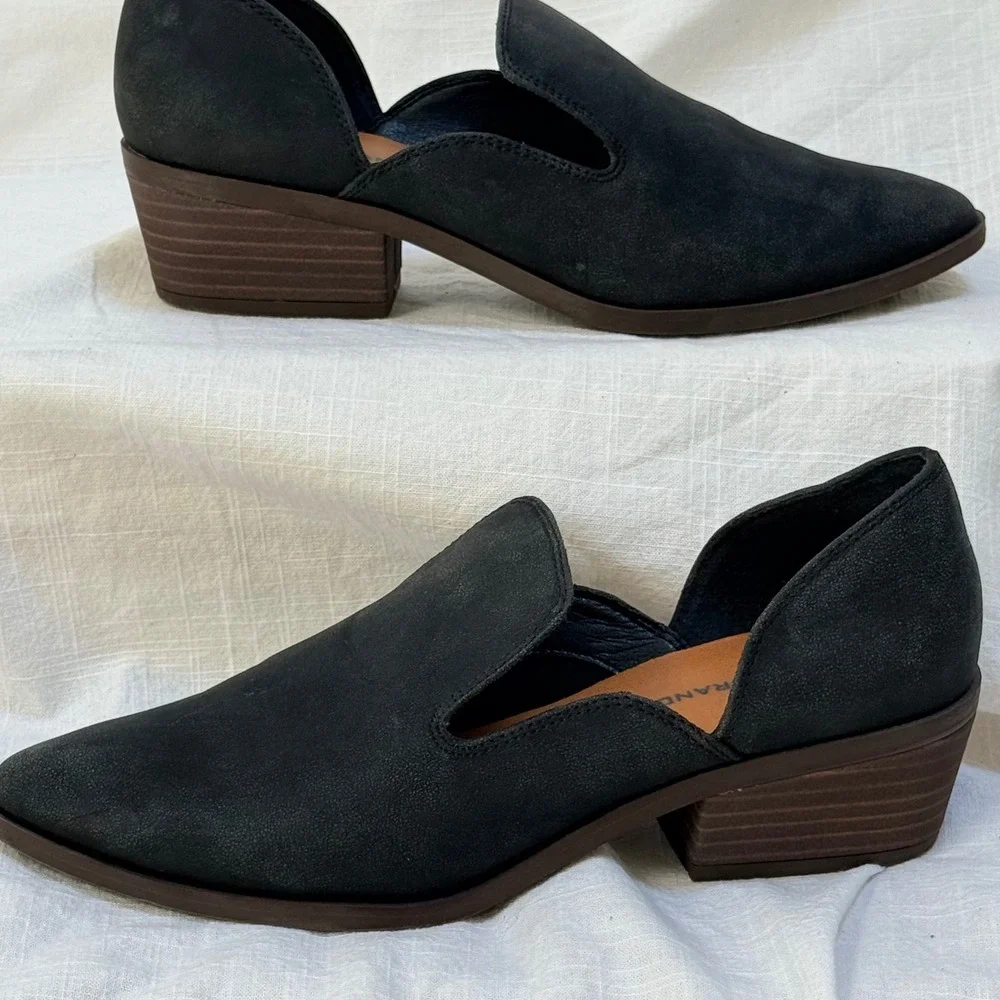 Lucky Brand Mizina Booties 7M Black d'Orsay Pointed Toe Block Heel Loafers